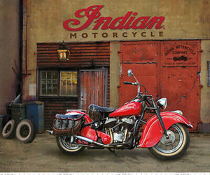 Indian Motorcycle Garage Cotton Fabric Panel 36"x43 1/2"