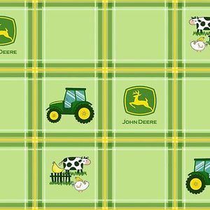 John Deere Tractor Toss Green Plaid Cotton Fabric