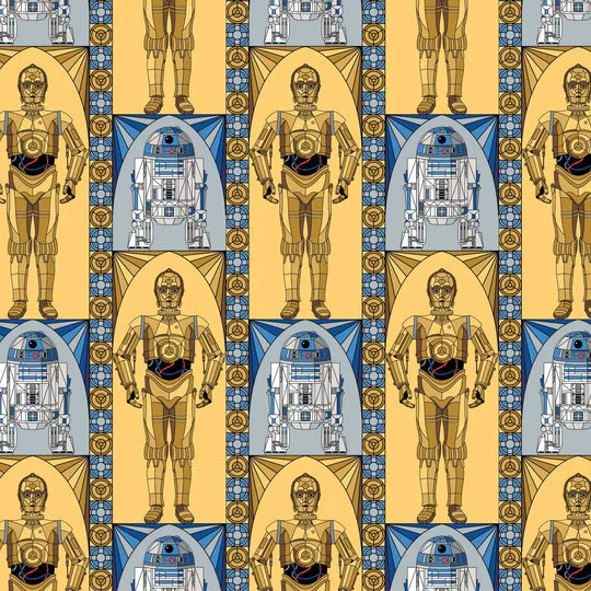 Star Wars Stained Glass Driods Multi Cotton Fabric 2 Yard Pre-Cut