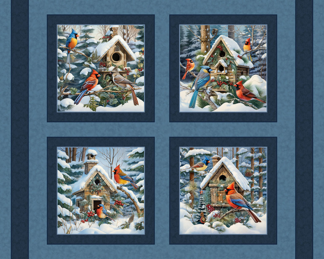 Snow Birds Pillow Panel Cotton Fabric