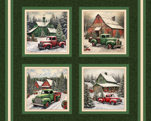 Snow Trucks Pillow Panel Cotton Fabric