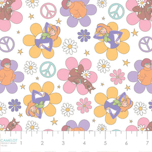 Scooby Doo Softly Groovy - Soft Flower Power White Cotton Fabric