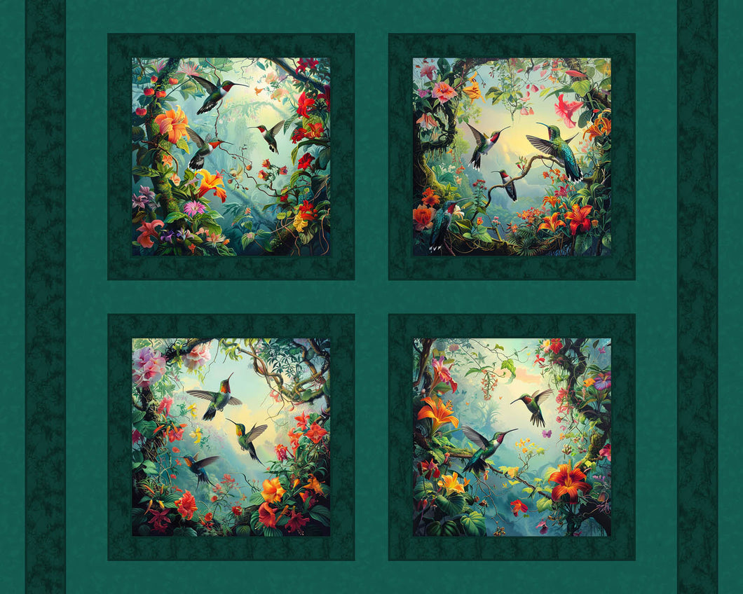 Tropical Hummers Birds Pillow Panel Cotton Fabric