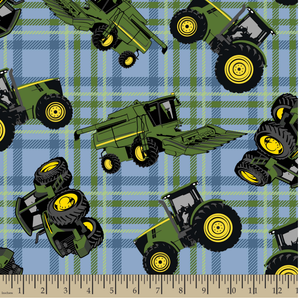 John Deere Toss Blue Plaid Cotton Fabric