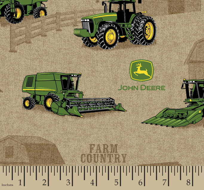 John Deere Farm Country Brown Cotton Fabric