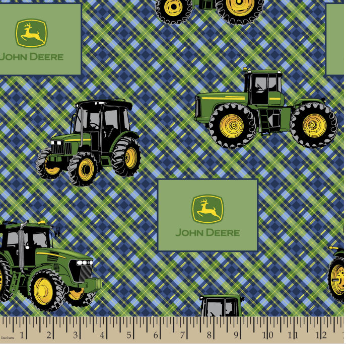 John Deere Diagonal Plaid Blue Cotton Fabric