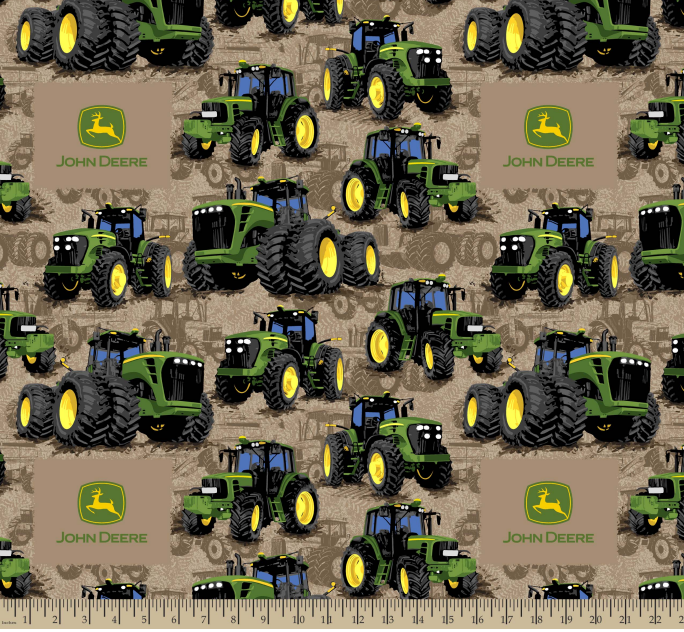 John Deere Tractor Flip Brown Cotton Fabric