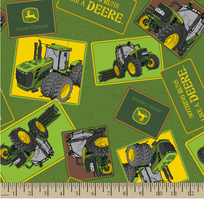 John Deere Tossed Tractors Patches Cotton Fabric