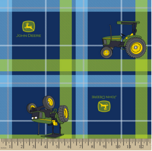 John Deere Bright Tractor Plaid Cotton Fabric