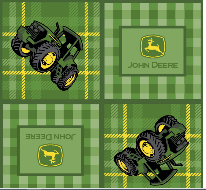 John Deere Green Plaid Patch Cotton Fabric