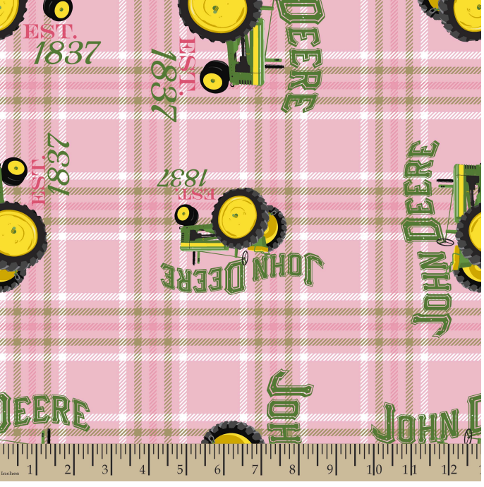 John Deere 1837 Pink Plaid Cotton Fabric