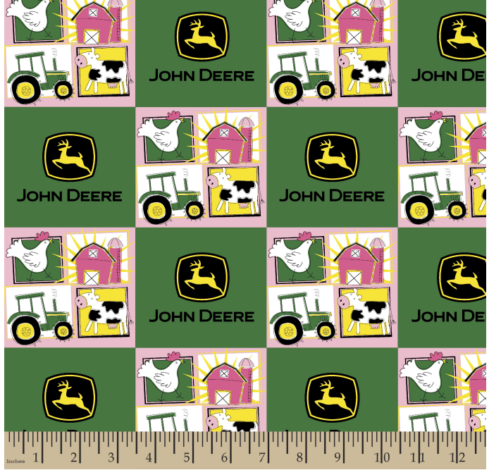 John Deere Girl Farm Patched Cotton Fabric