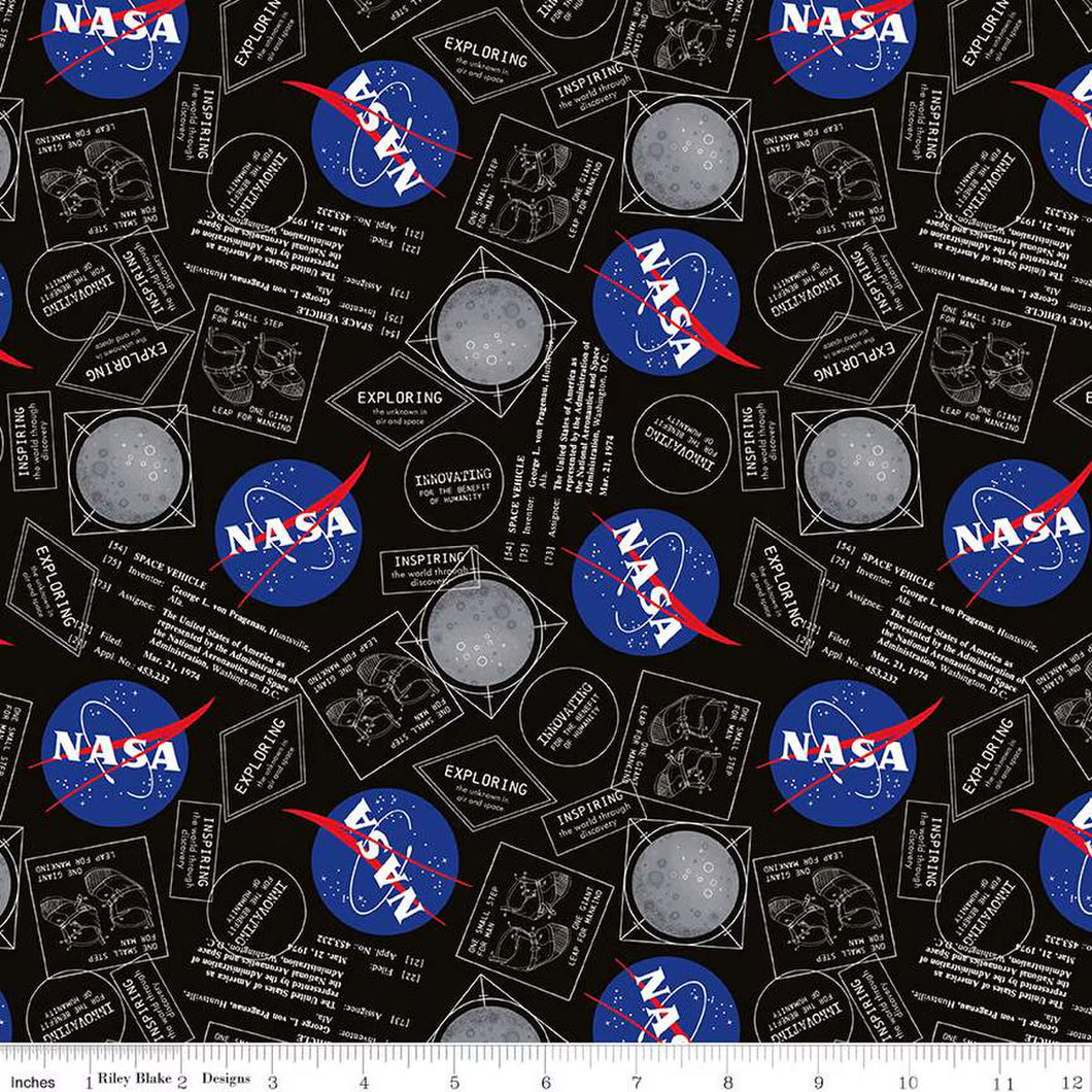 Outer Space by NASA Moon Boots Black Cotton Fabric