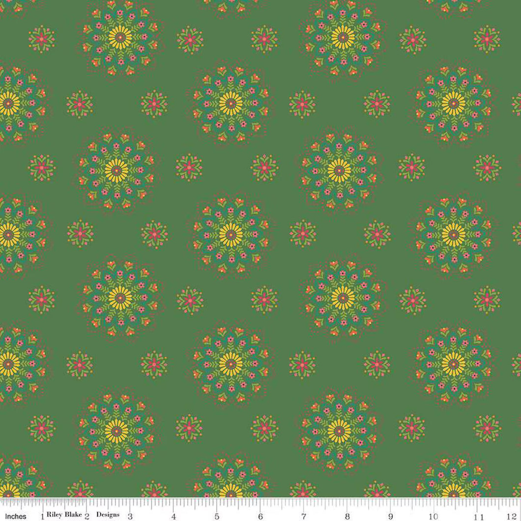 Market Street Medallions Green Cotton Fabric