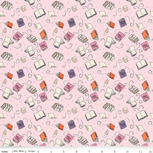 Spooky Schoolhouse Spellbooks Pink Sparkle Cotton Fabric