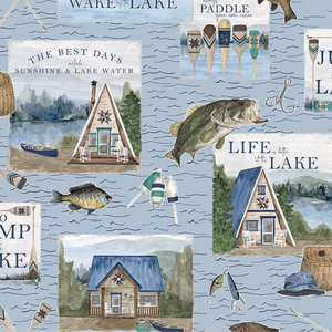 Wake at the Lake Main Sky Cotton Fabric