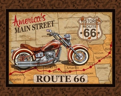 Route 66 Motorcycle Panel Cotton Fabric