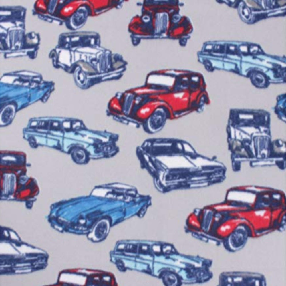 Classic Cars Grey Fleece Fabric