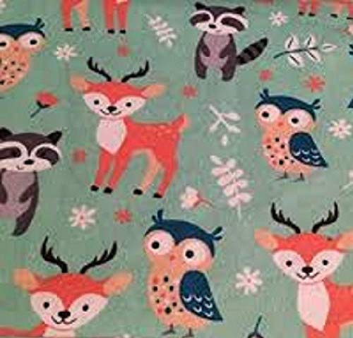 Baby Animals Teal Flannel Fabric