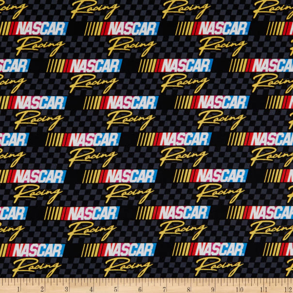 NASCAR Racing Retro Grey and Black Checkered Logo Cotton Fabric