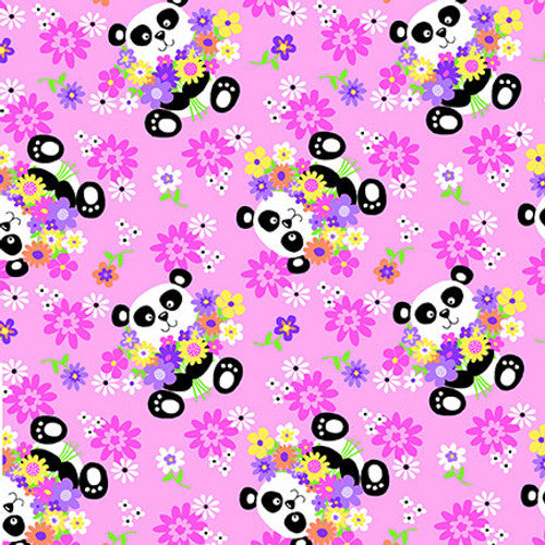 Panda Pink Comfy Flannel Fabric
