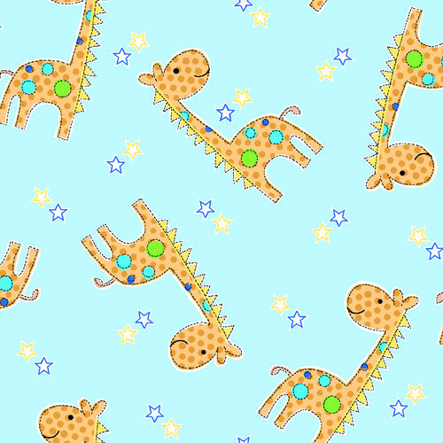 Giraffe Stars Blue Comfy Flannel Fabric