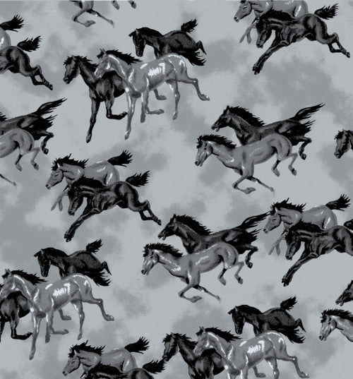Wild Horses Black Comfy Flannel Fabric