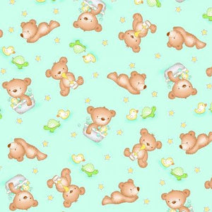 Baby Bear Teal Comfy Prints Flannel Fabric