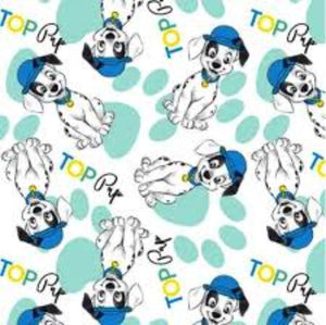Disney Top Pup 101 Dalmatians Aqua and White Cotton Fabric