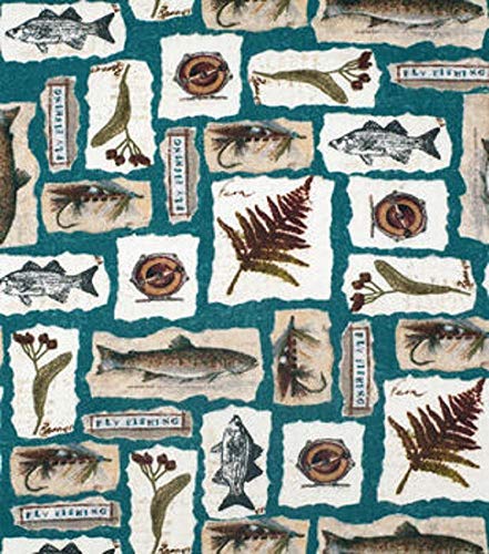 Fly Fishing Blue Flannel Fabric