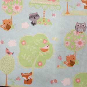 Baby Animals Woodland Blue Flannel Fabric