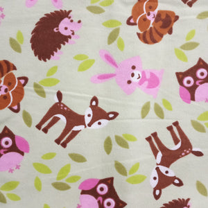Baby Animals Woodland Green Flannel Fabric