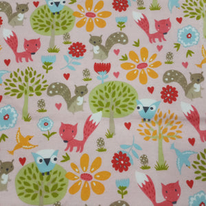 Baby Animals Woodland Pink Flannel Fabric