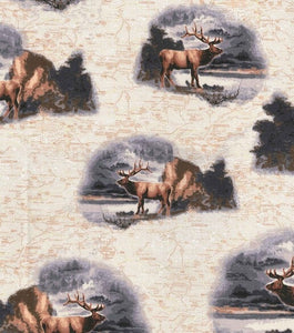 Stag on Map Cotton Fabric