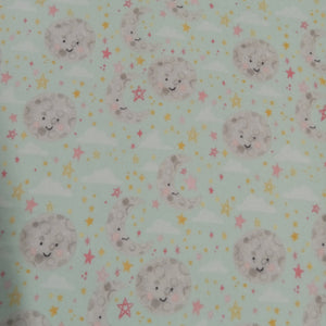 Moon and Stars Mint 43"/44"W Flannel Fabric