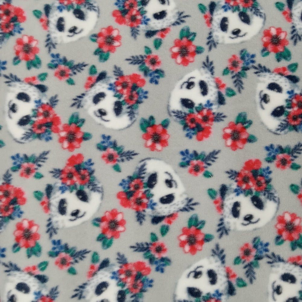 Panda Flowers Fleece Fabric