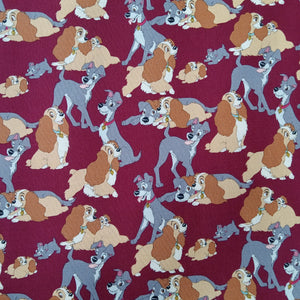 Disney Lady and the Tramp perfect Fur Family Burgundy Cotton Fabric