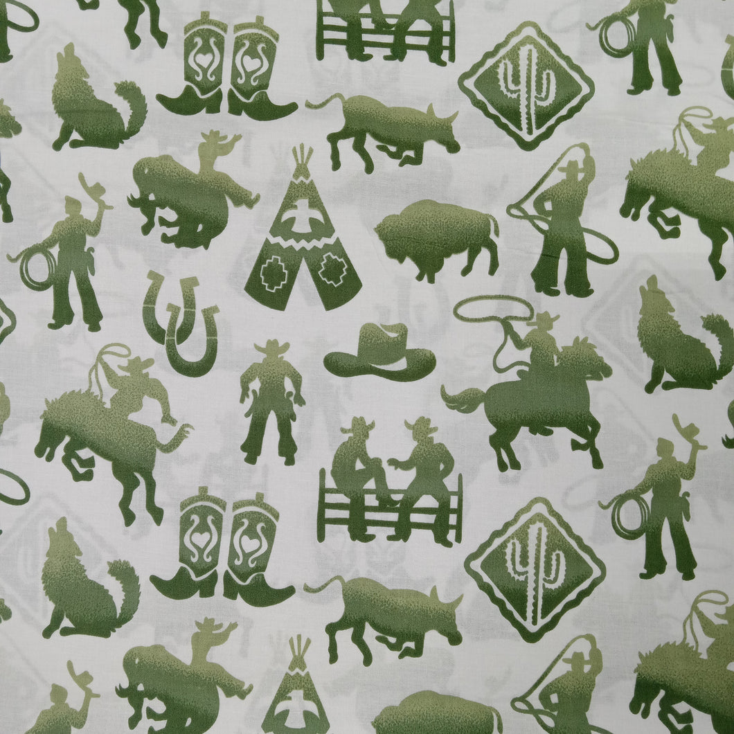 Rodeo Icons Green Cotton Fabric