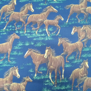 Horses Running Navy Cotton Fabric