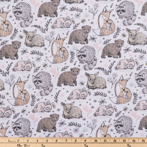 Pink Woodland Animals Flannel Fabric