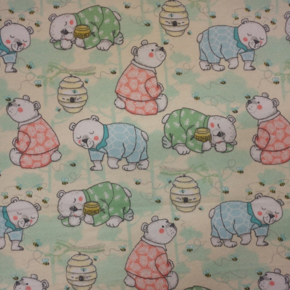 Bear and Honey Yellow Comfy Flannel Fabric
