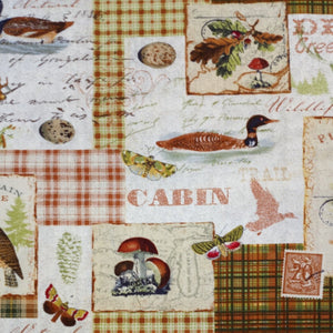 Wildlife Rustic Patch Cabin Cotton Fabric