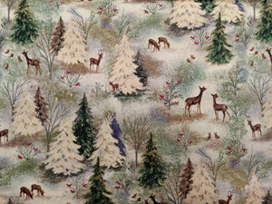 Christmas Vintage Forest Scenic Glitter Cotton Fabric