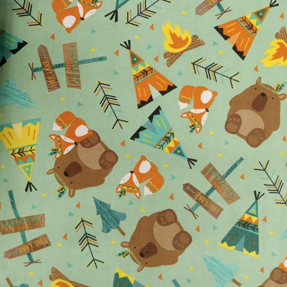 Forest Animals Teal Flannel Fabric