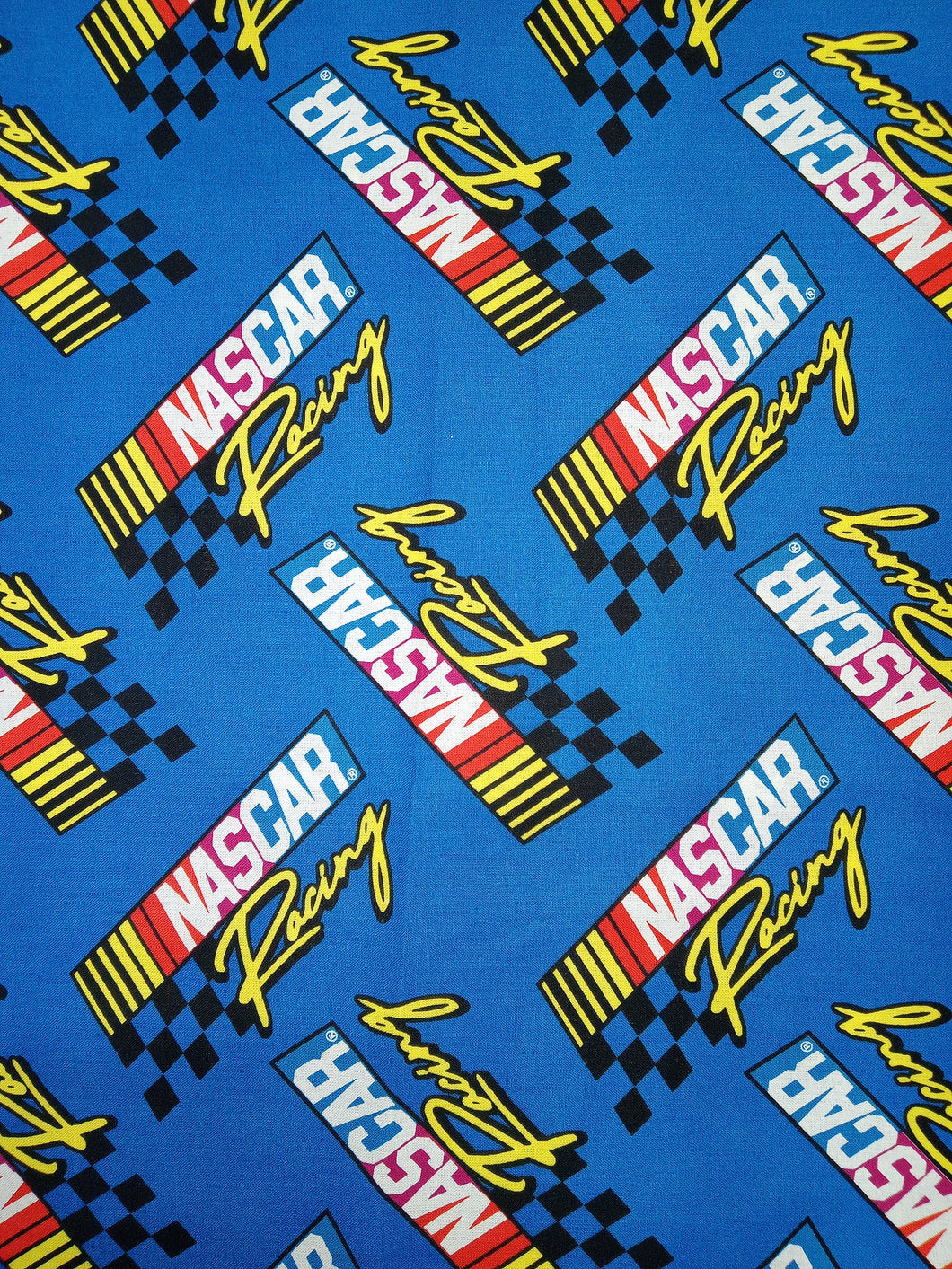Retro NASCAR Racing Blue Cotton Fabric