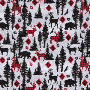 Red & Black Woodland Animals Calico Cotton Fabric