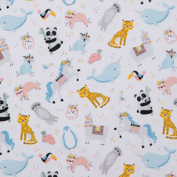 Pastel Animals and Flowers Flannel Fabric