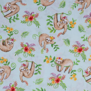 Tropical Sloths Calico 43/44"W Cotton Fabric