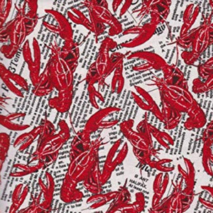 Crawfish on Newspaper Cotton Fabric