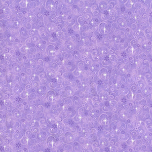 Glitter Swirls on Violet Cotton Fabric